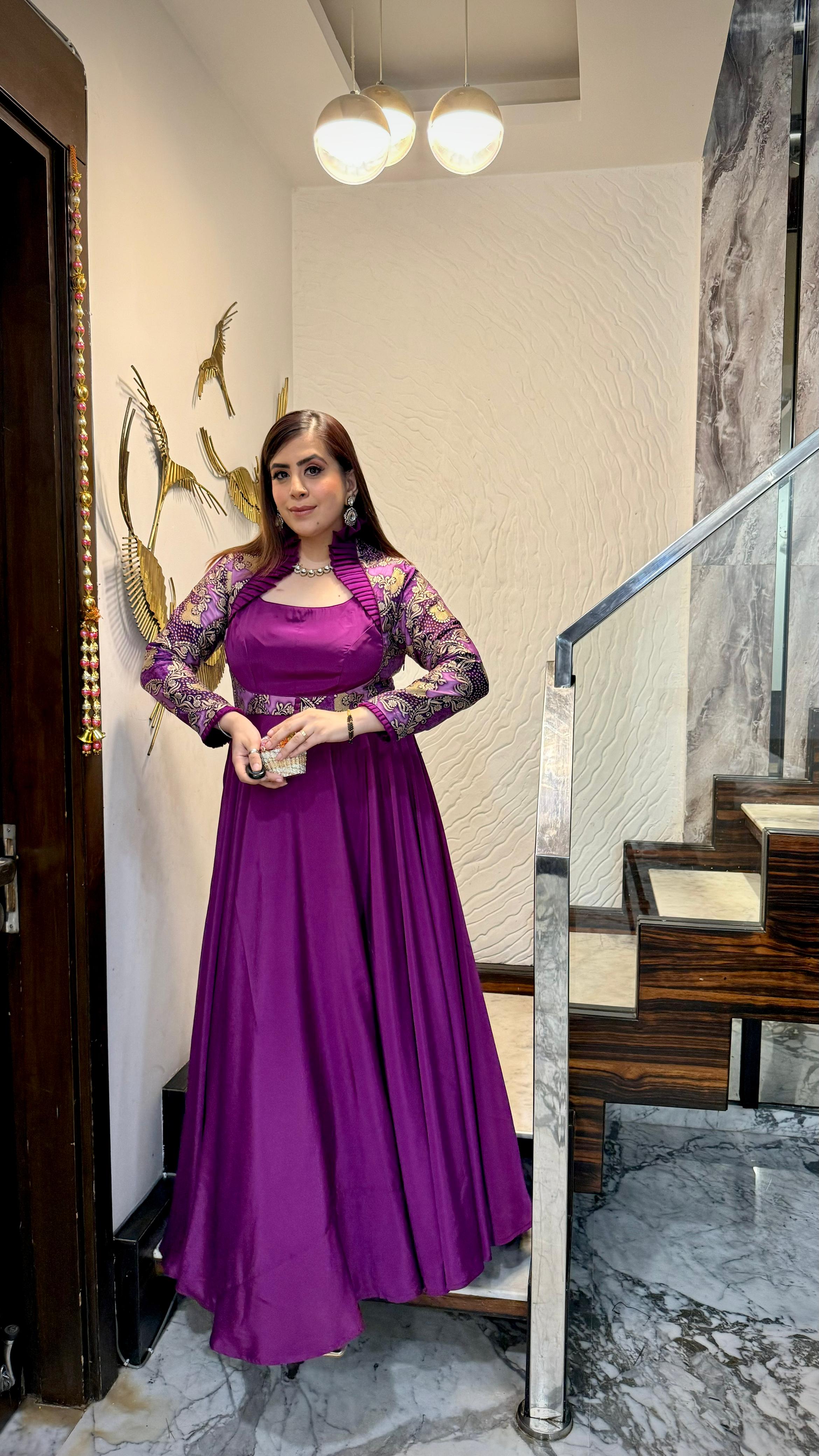 Violet Banarasi Gown – Lakhina Couture