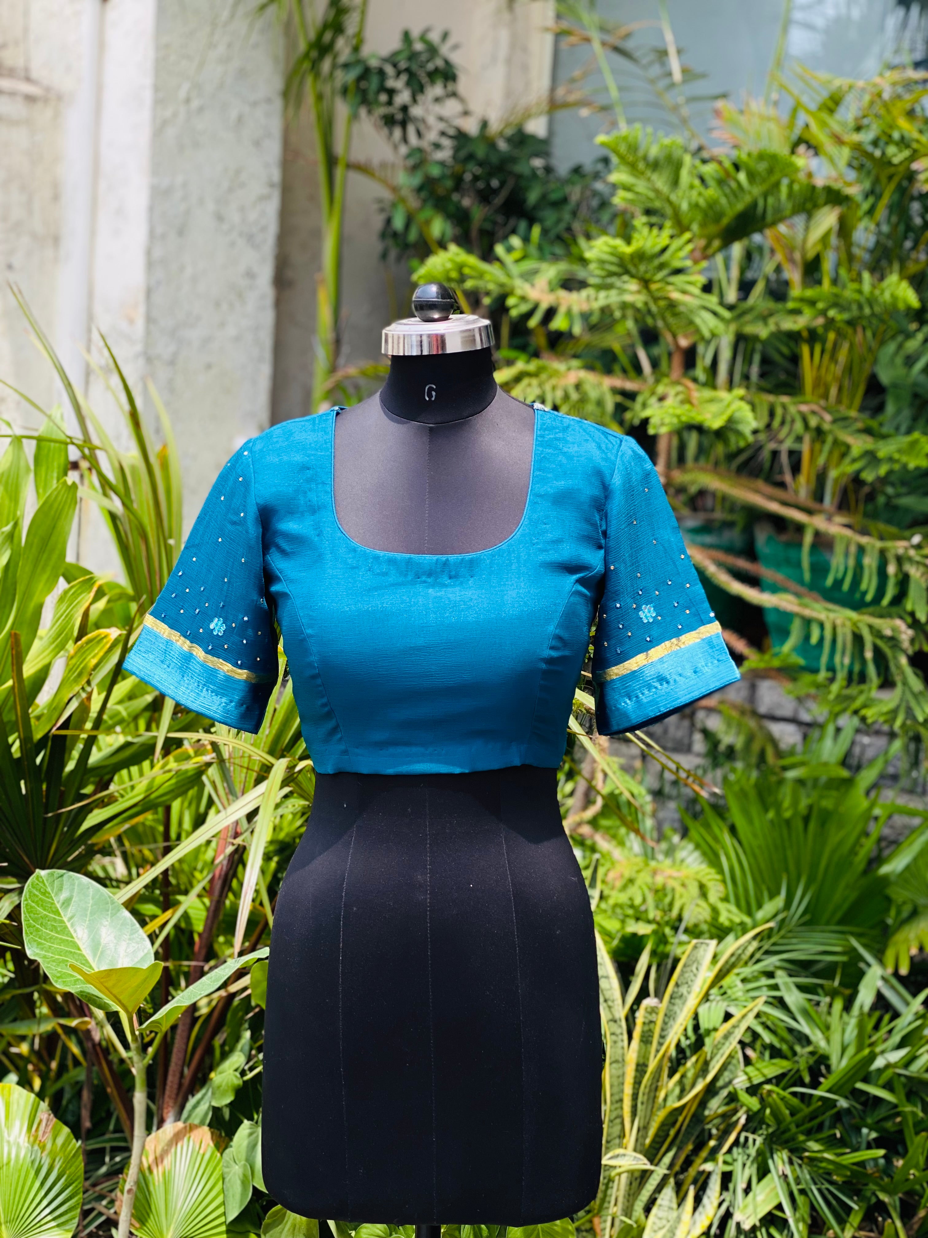 Teal Blue Blouse – Lakhina Couture