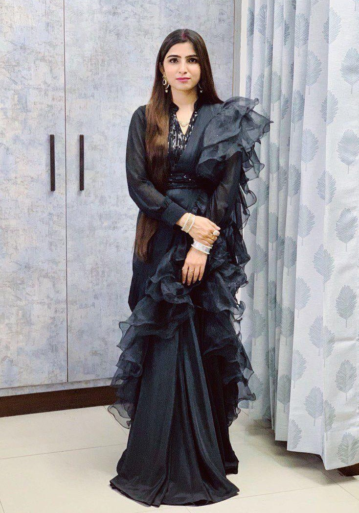 Black Sequin Drape Saree Gown – Lakhina Couture