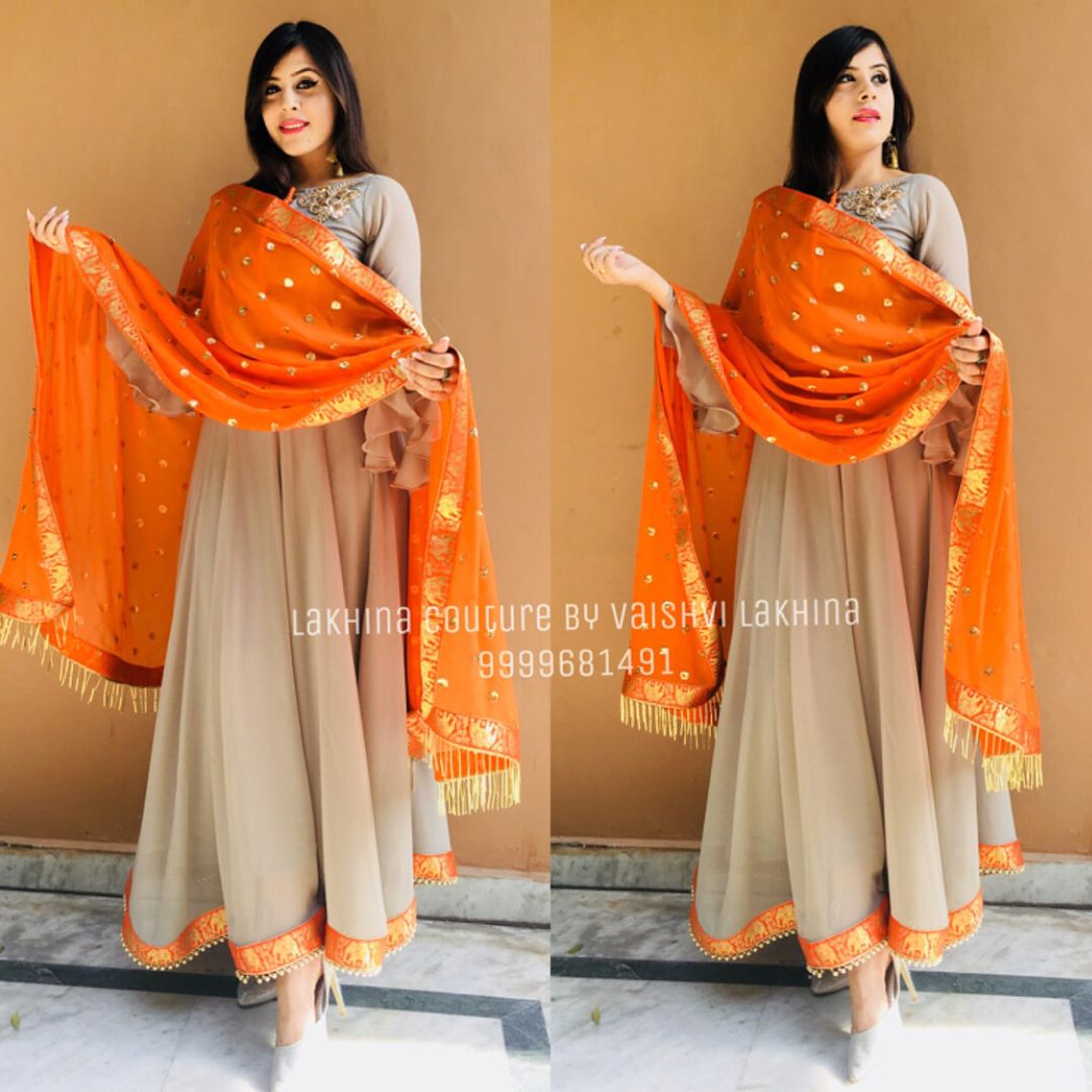 Grey Orange Anarkali – Lakhina Couture