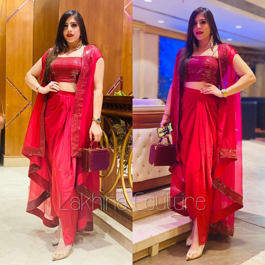 Cranberry Drape Skirt Shrug Set