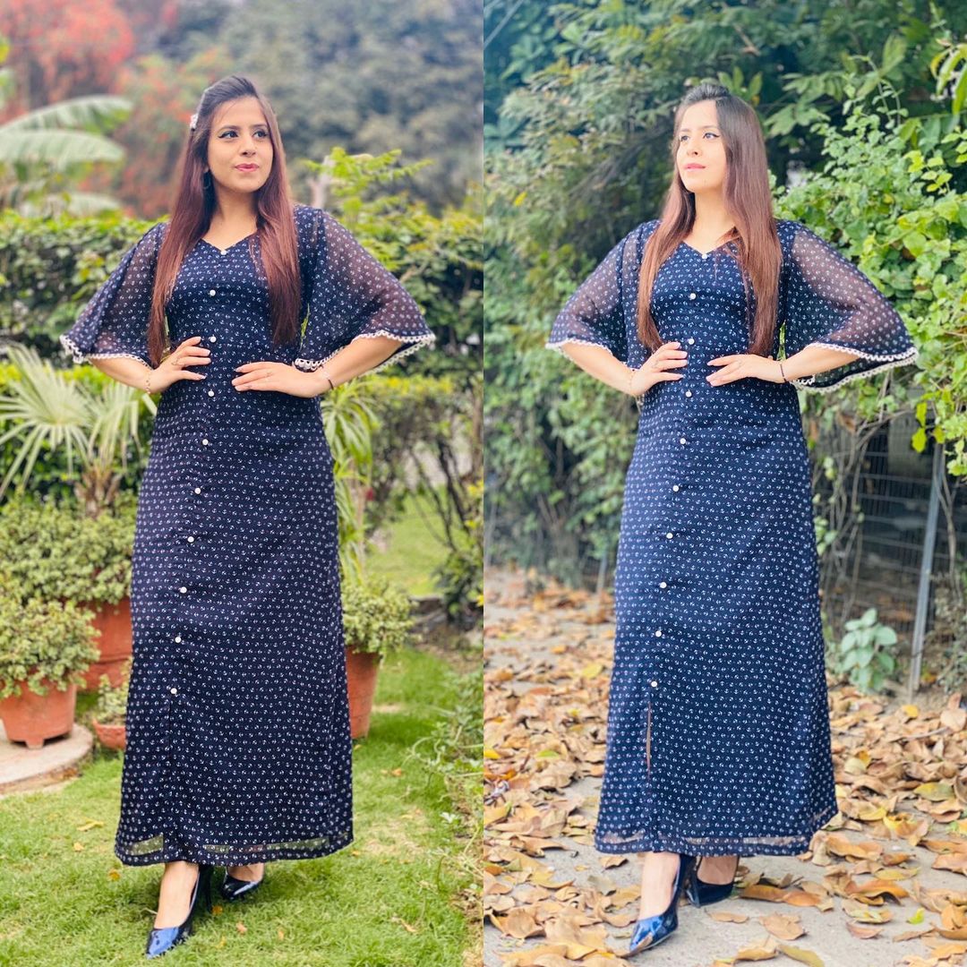 chinese dress ladies Anchor Navy Blue Maxi – Lakhina Couture