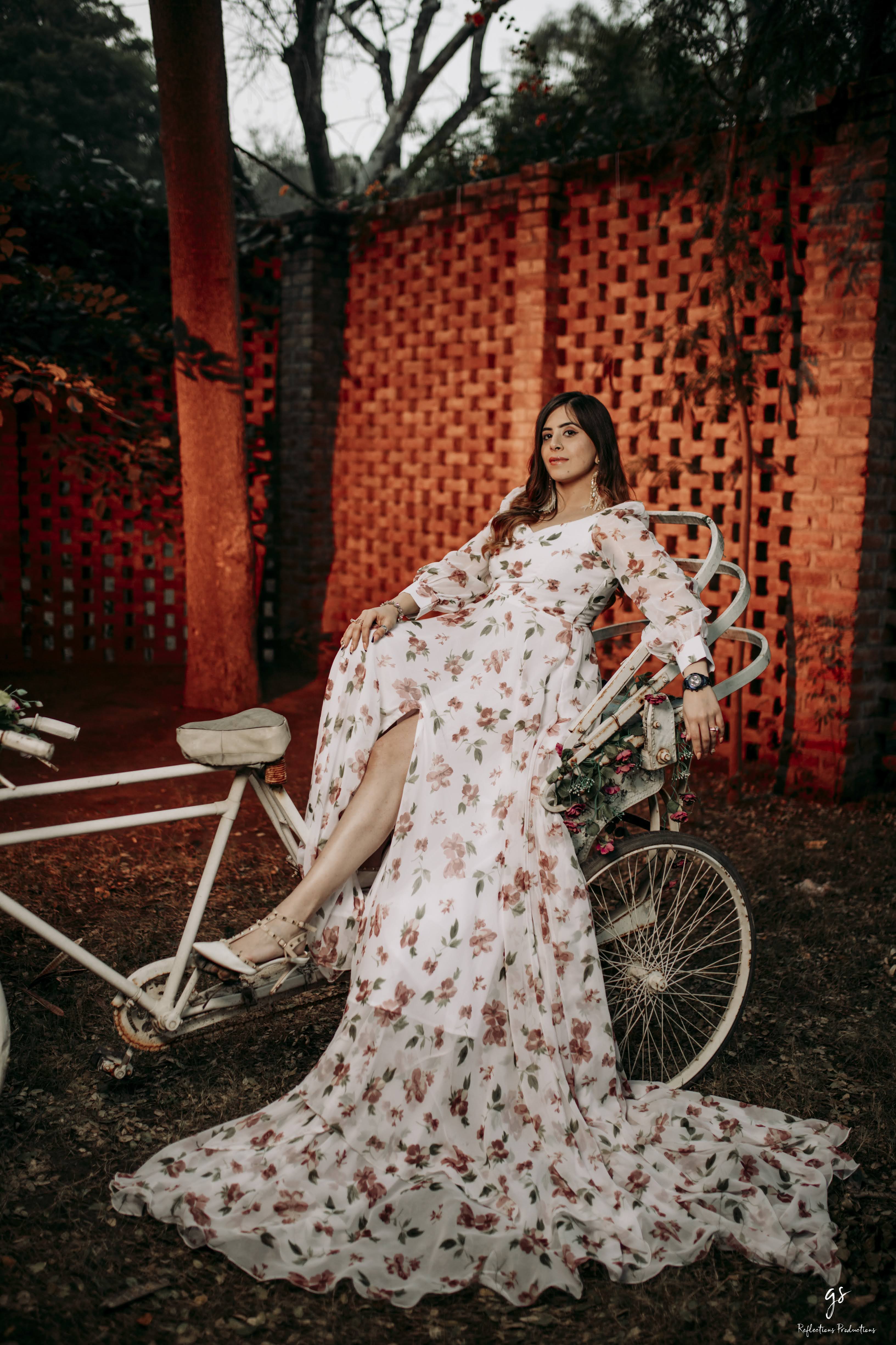 White Floral Trail Gown