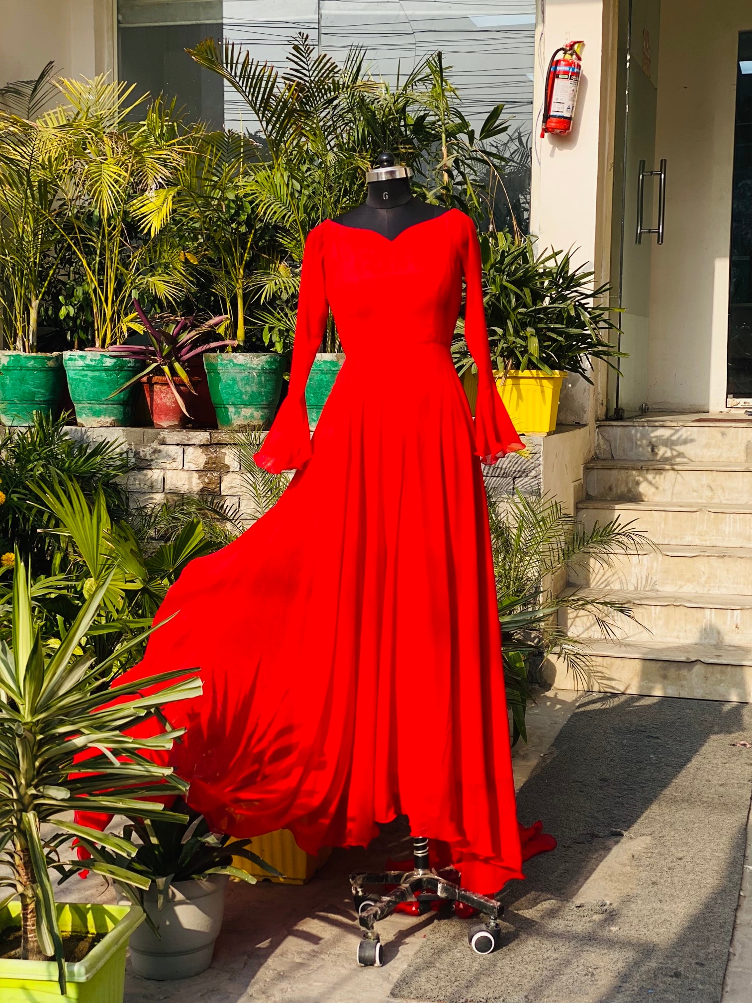 Bright Red Trail Gown – Lakhina Couture