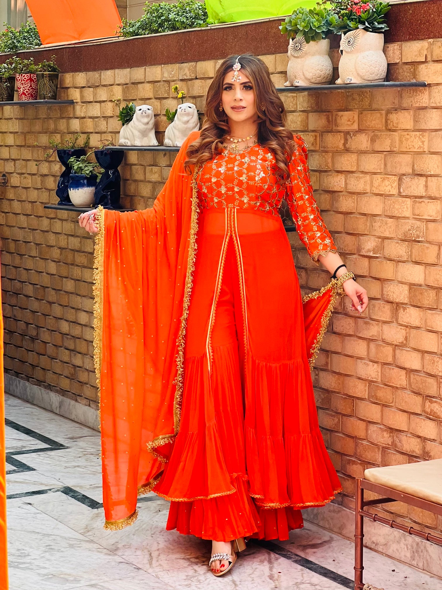 Orange Garara Suit With Dupatta – Lakhina Couture