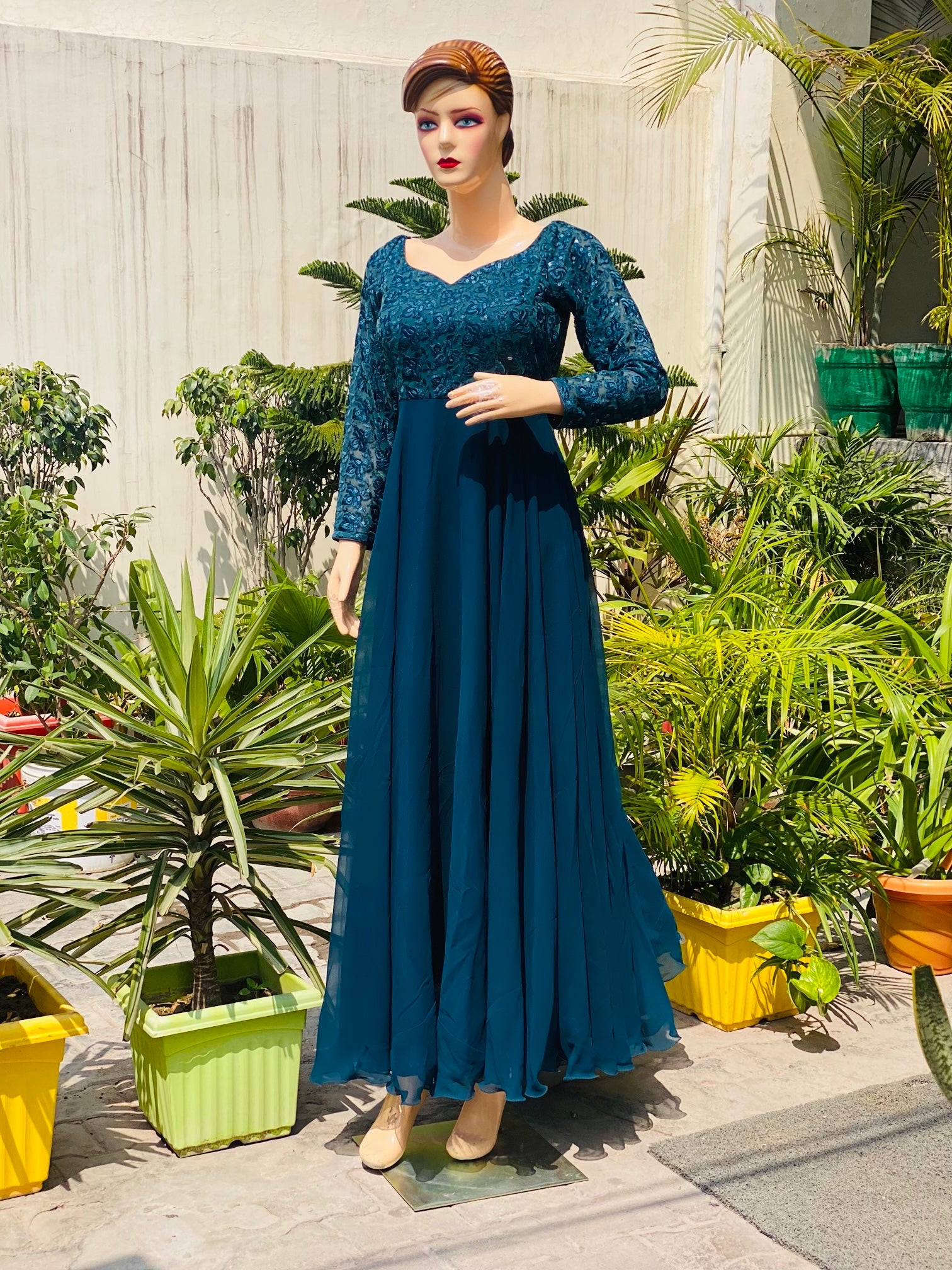 Peacock Blue Half Half Gown – Lakhina Couture