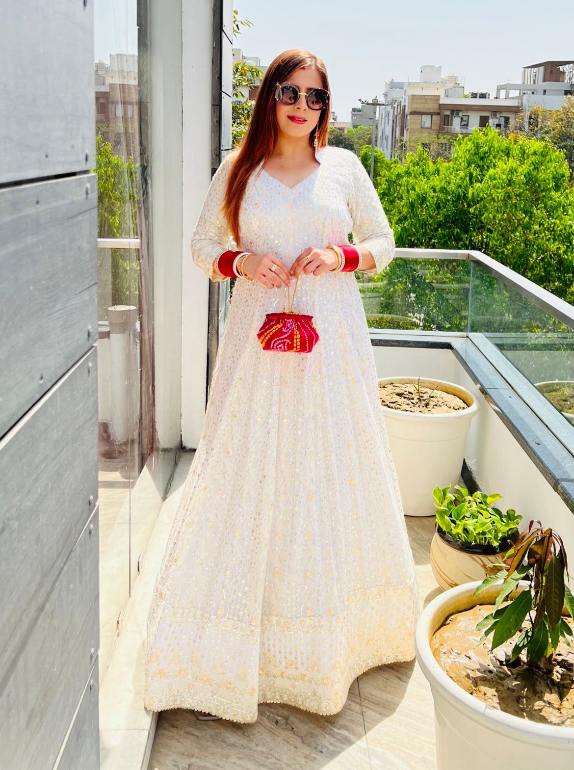 White Pure Chikankari Anarkali – Lakhina Couture