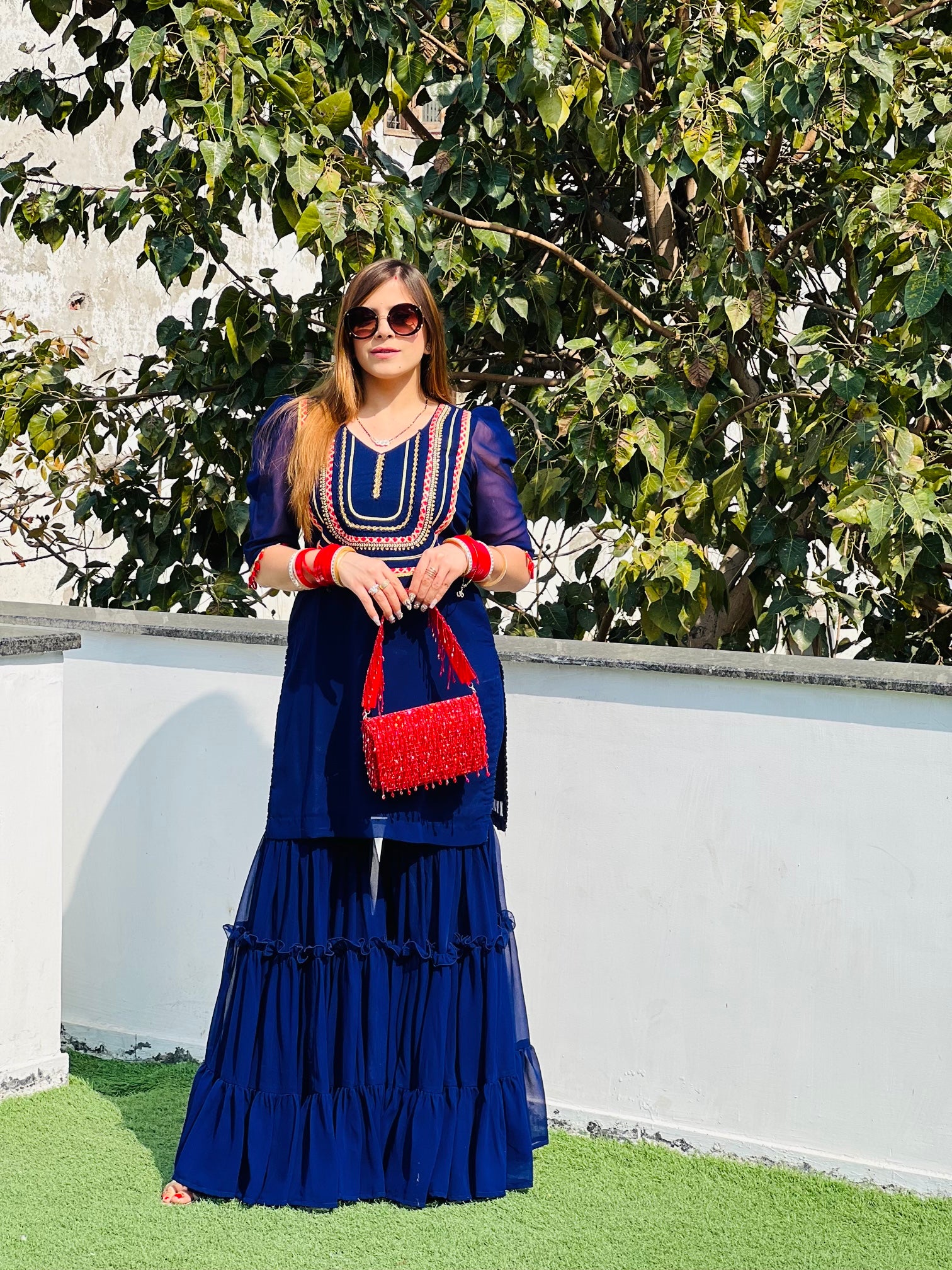 Navy Blue Garara Suit – Lakhina Couture