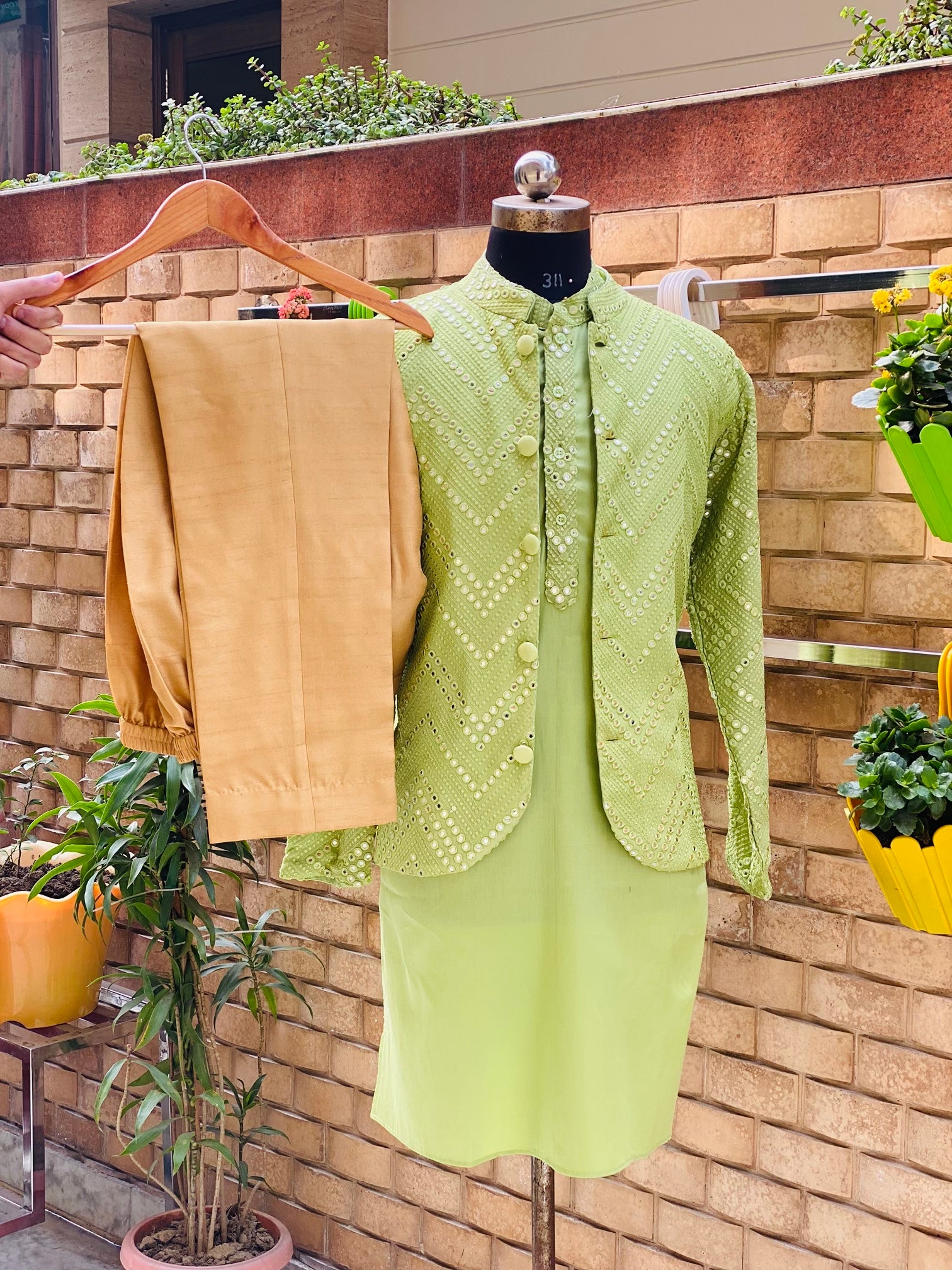 Menswear Pista Green Kurta Pajama – Lakhina Couture