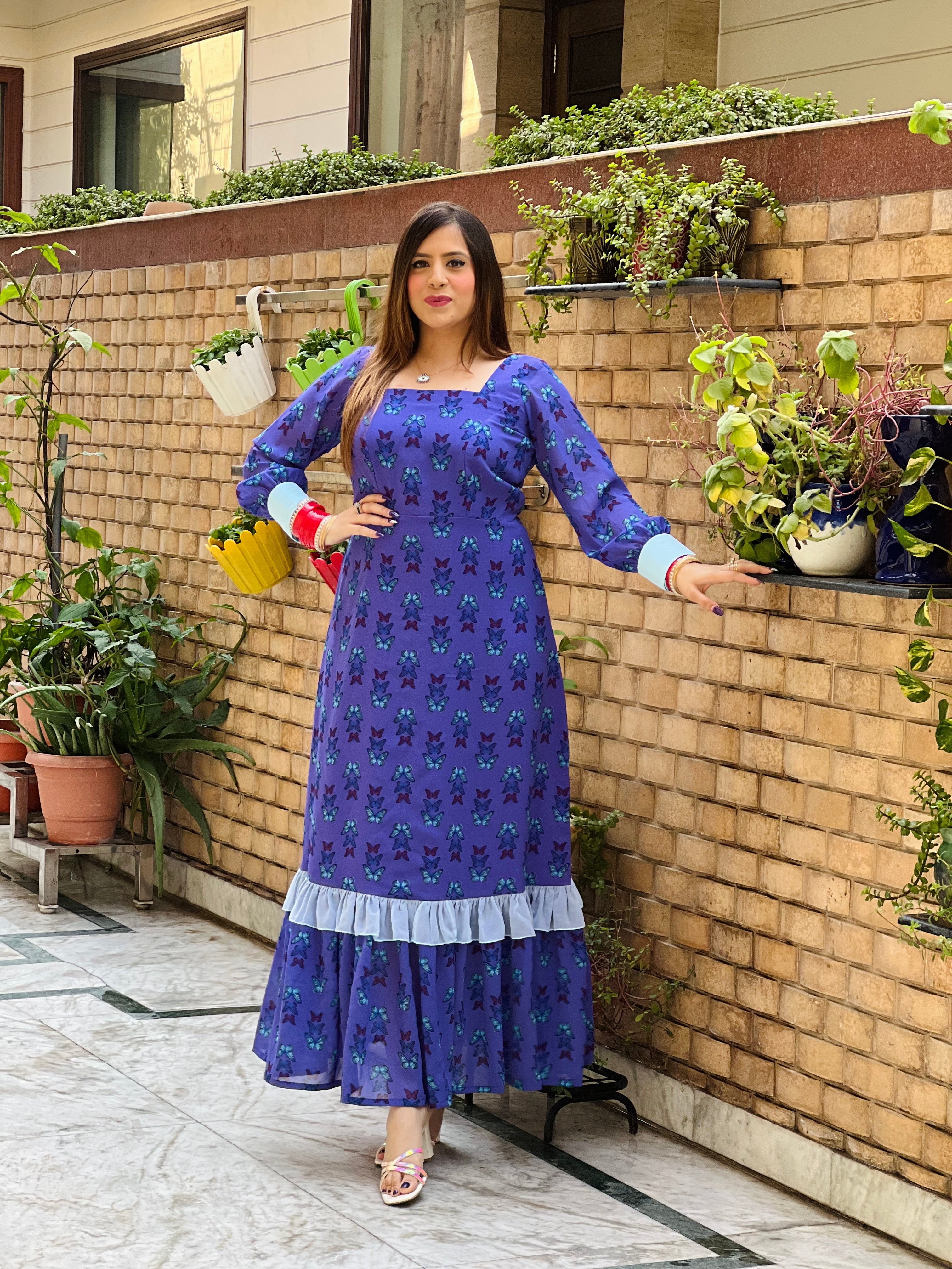 chinese dress ladies FDSUFDY Summer dresses for Women 2022 Floral Print V neck Butterfly Sleeve  Shirred Ruffle Hem A-Line Maxi Dress (Color : Blue, Size : X-Small) at  Amazon Women's Clothing store