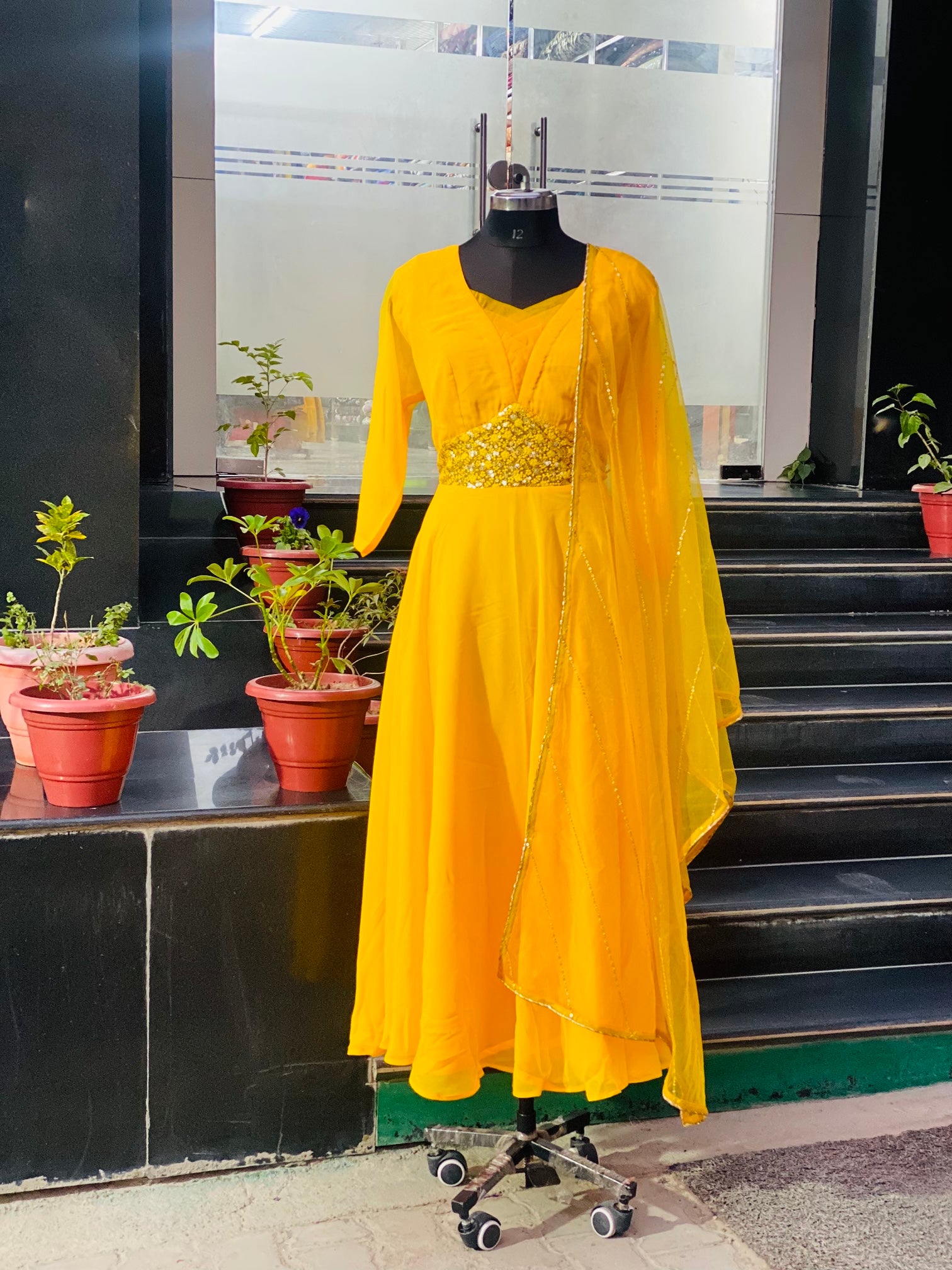 Yellow Embroidered Anarkali – Lakhina Couture