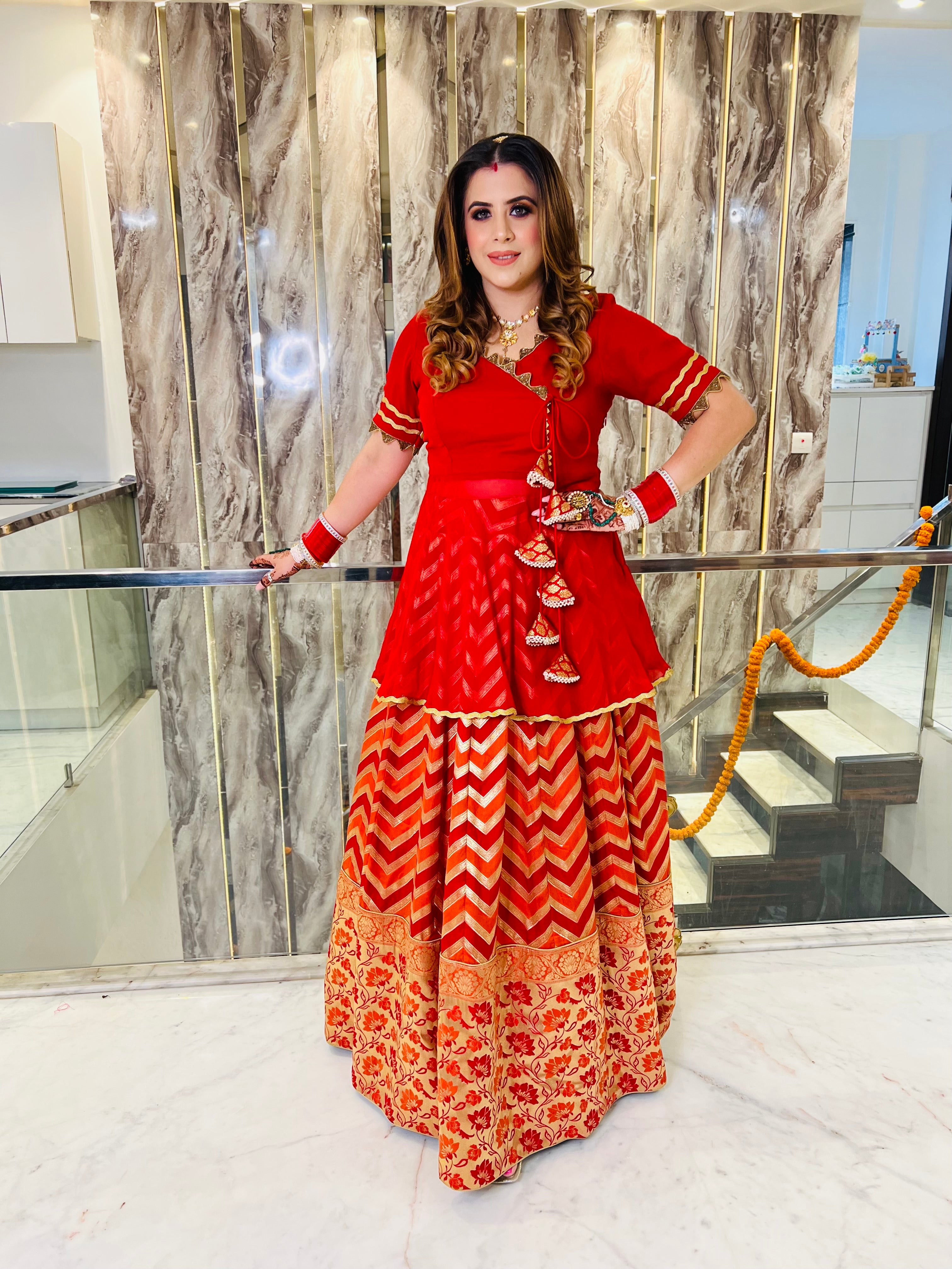 Red Teej Lehenga – Lakhina Couture