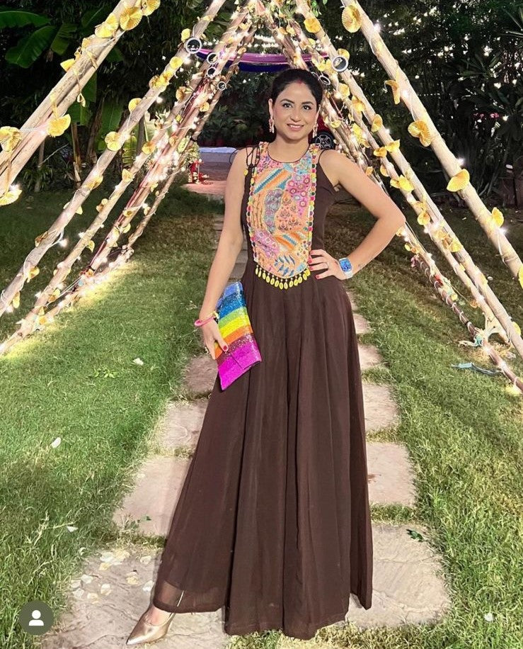 Brown Ethnic Jumpsuit – Lakhina Couture - Main Image