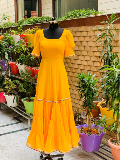 Yellow Georgette Maxi – Lakhina Couture