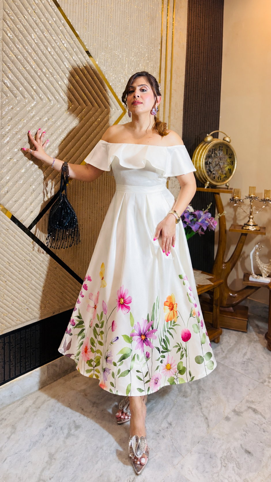 Garden Reverie White Midi Dress