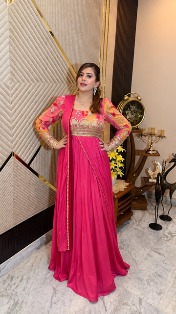 Carrot Pink Drape Saree