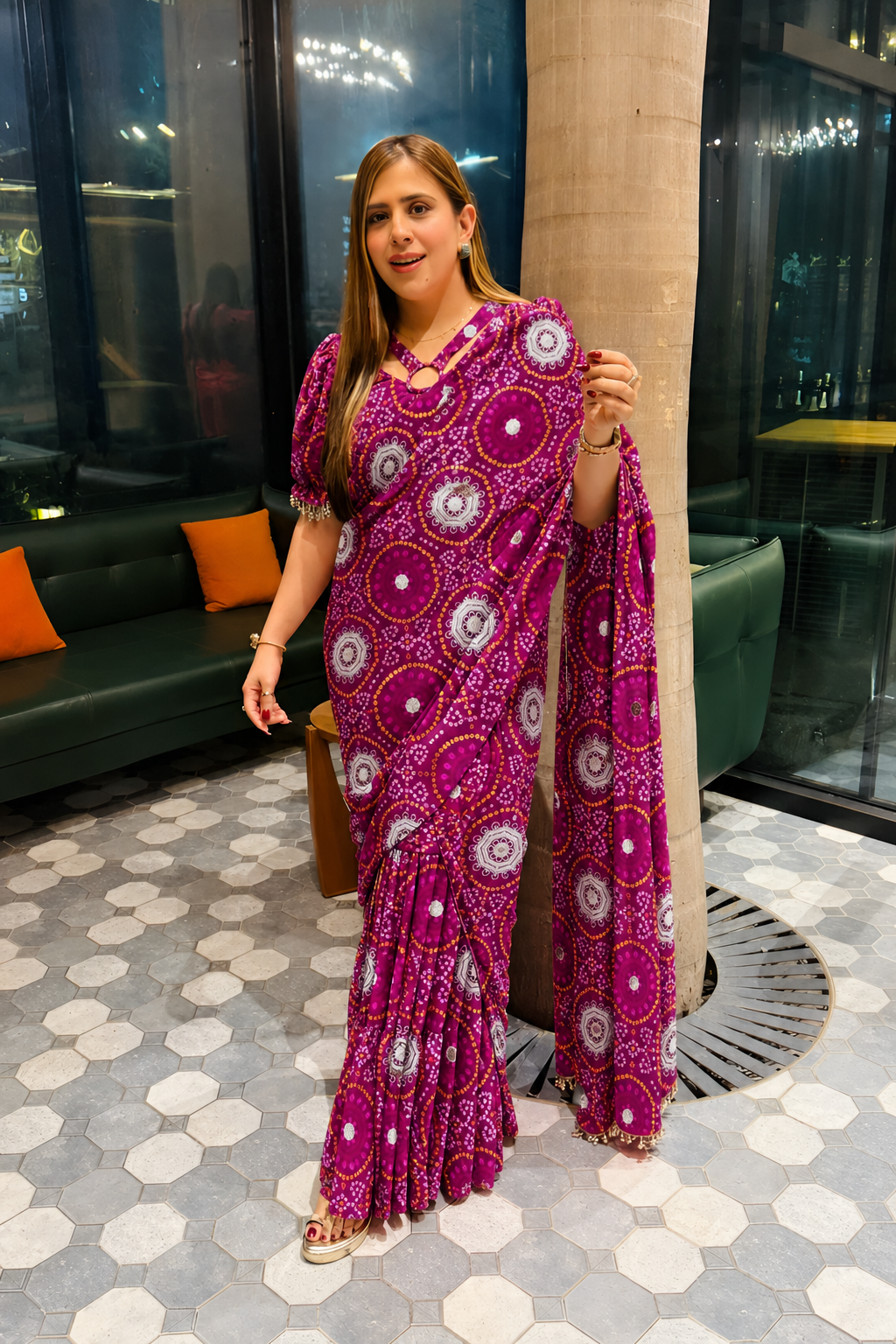 Purple Mandala Pre-Draped Frill Saree