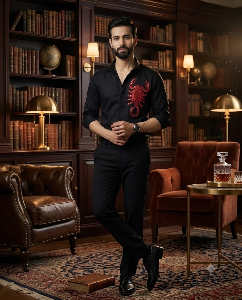 Crimson Scorpion Black Embroidered Shirt