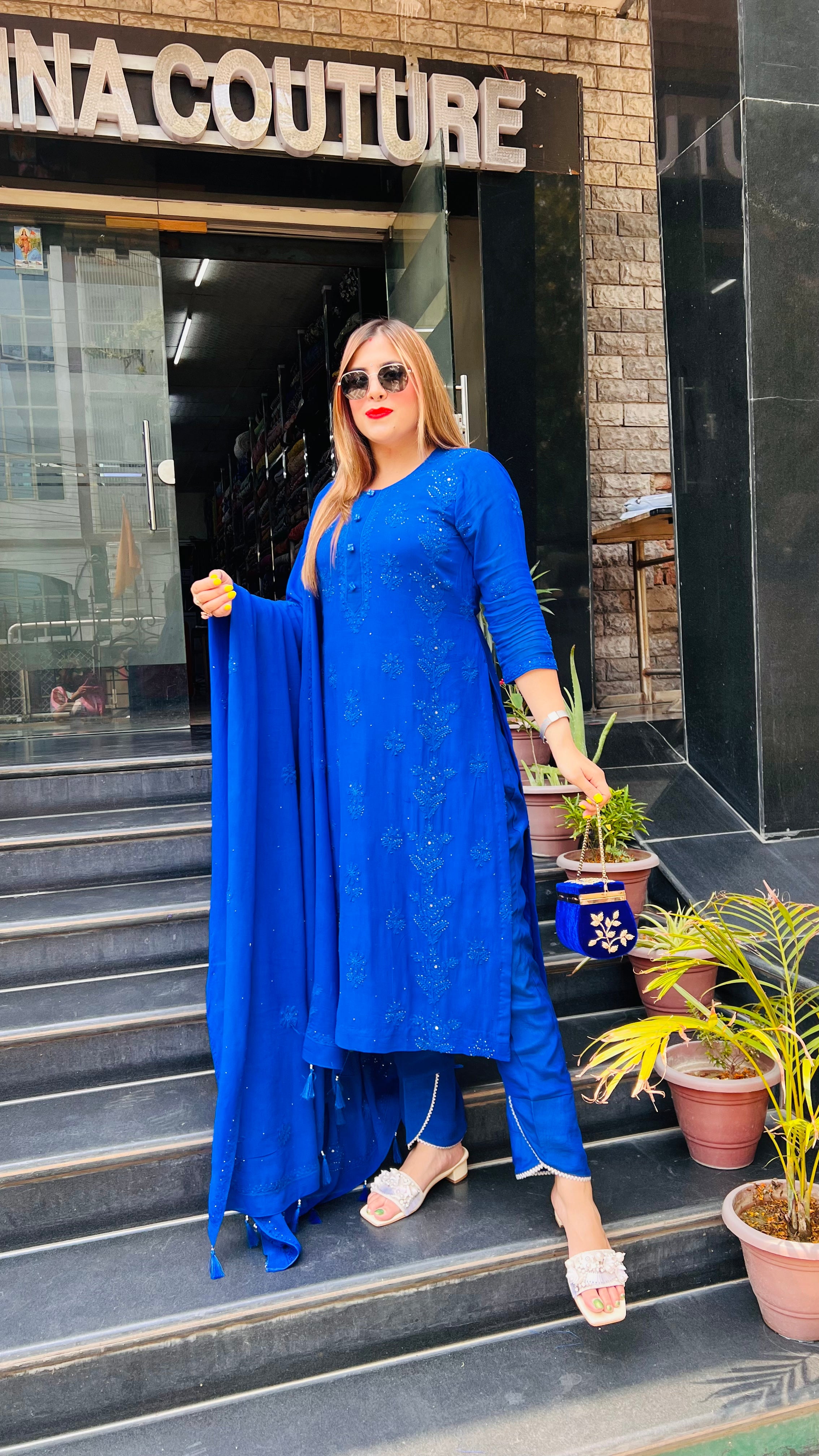 Pure Chikankari Royal Blue Suit