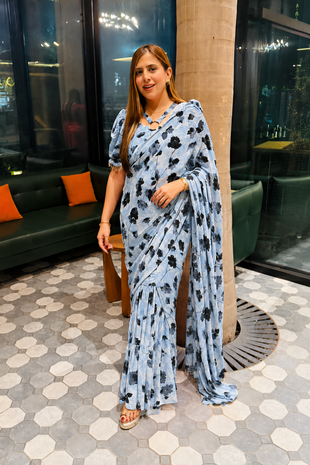 Ocean Breeze Floral Ready Saree
