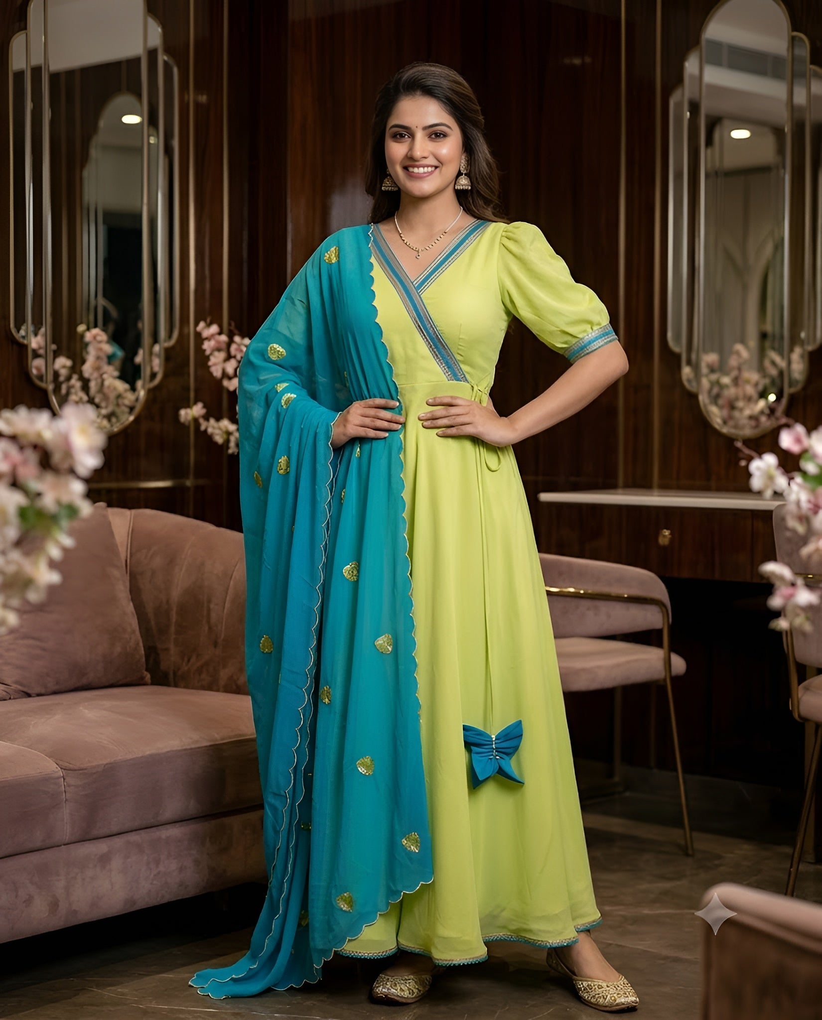 Pista Green - Turquoise Anarkali
