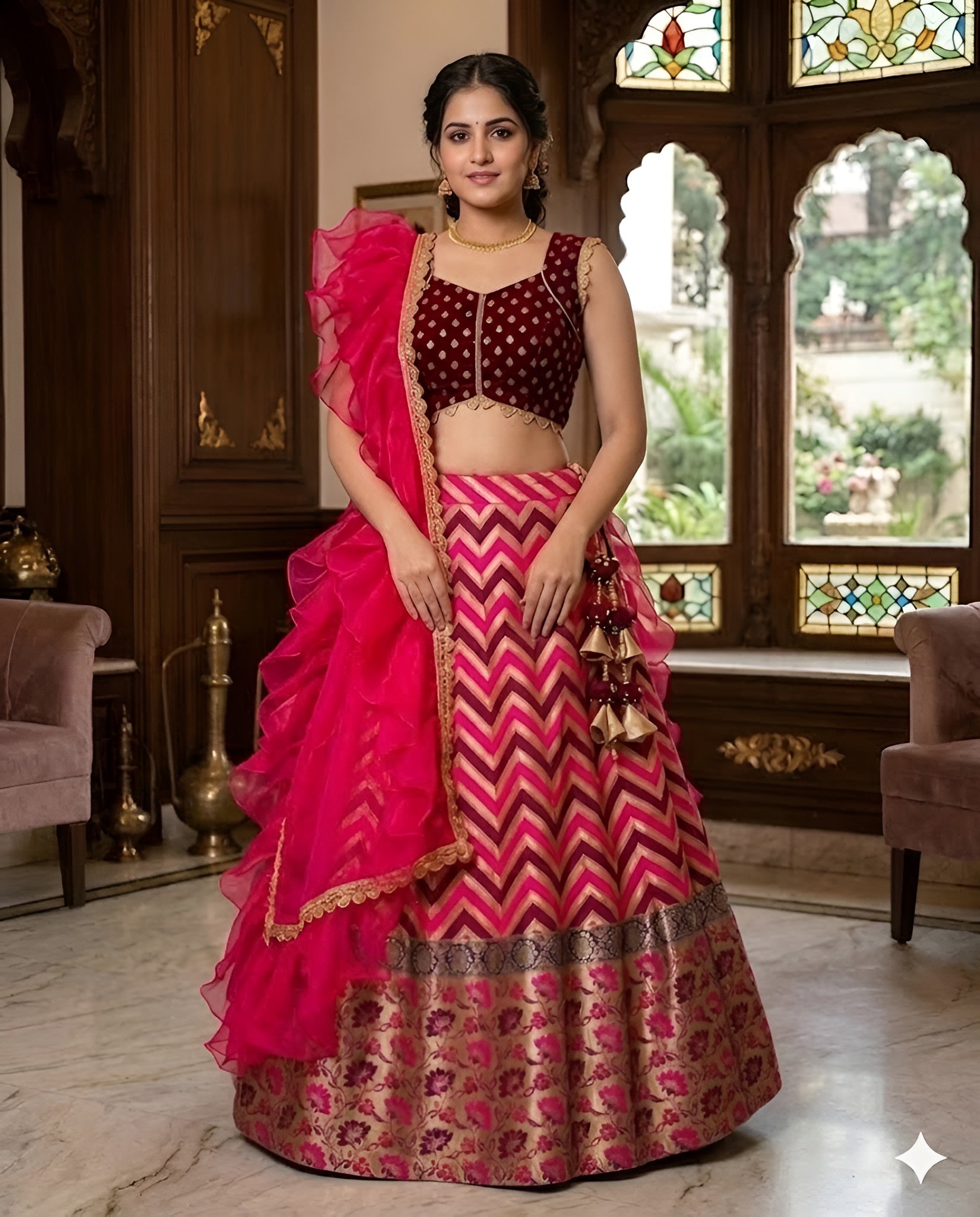 Banarasi Pink Wine Lehenga