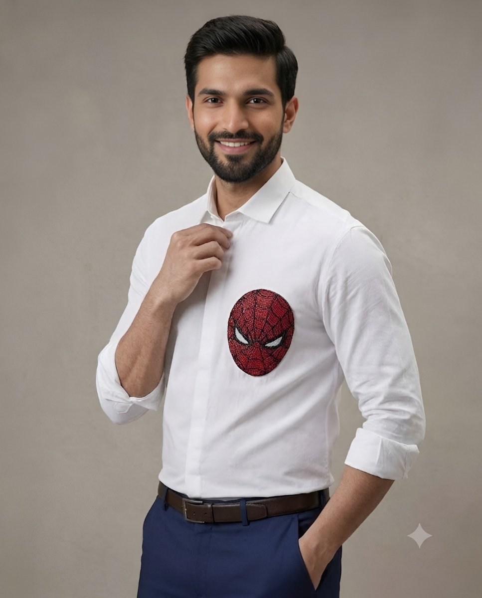 Webbed Icon White Cotton Shirt
