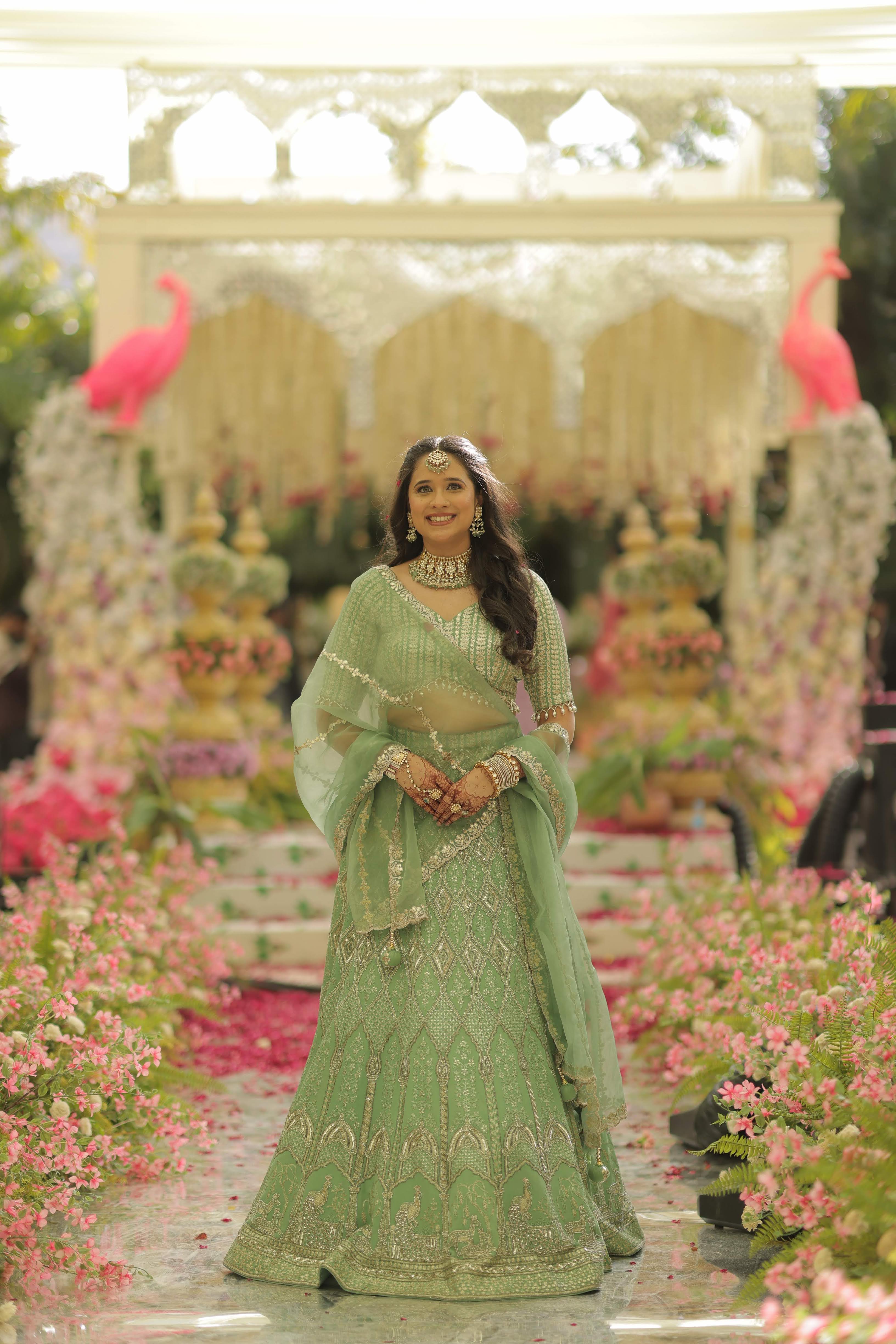 Sage Green Bird Lehenga