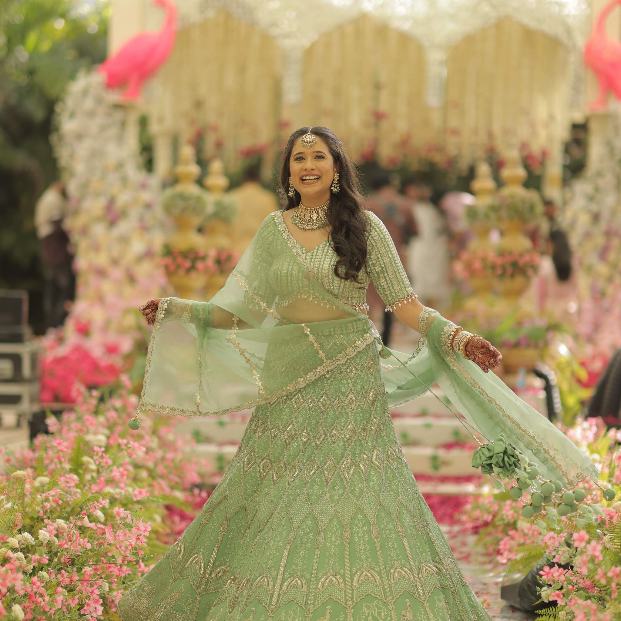 Sage Green Bird Lehenga