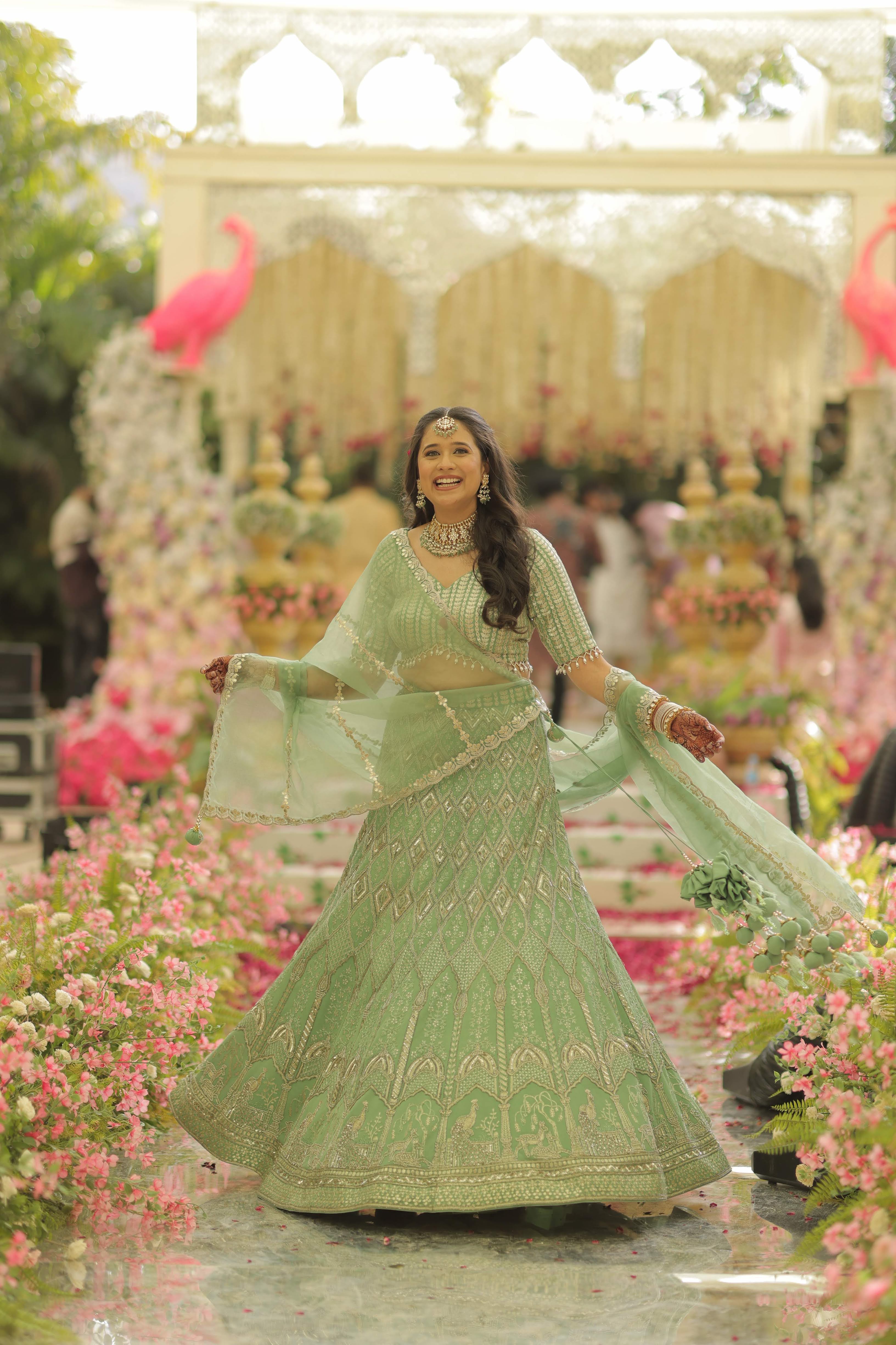 Sage Green Bird Lehenga