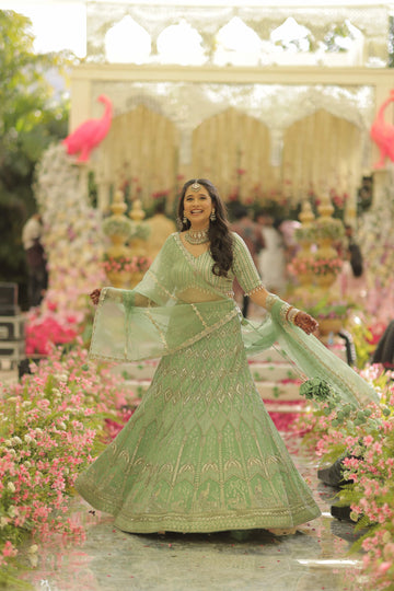 Sage Green Bird Lehenga