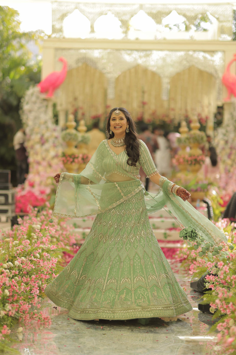 Sage Green Bird Lehenga