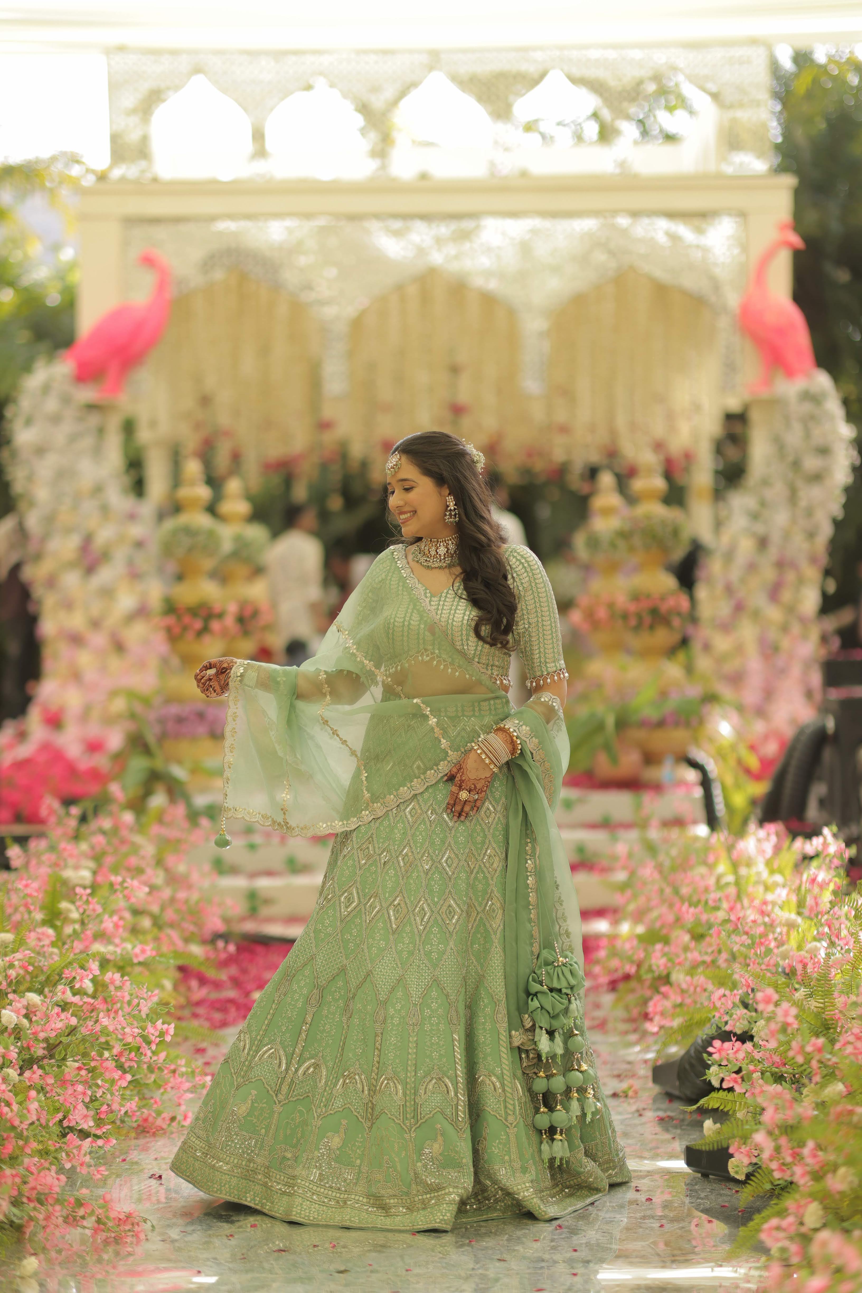 Sage Green Bird Lehenga