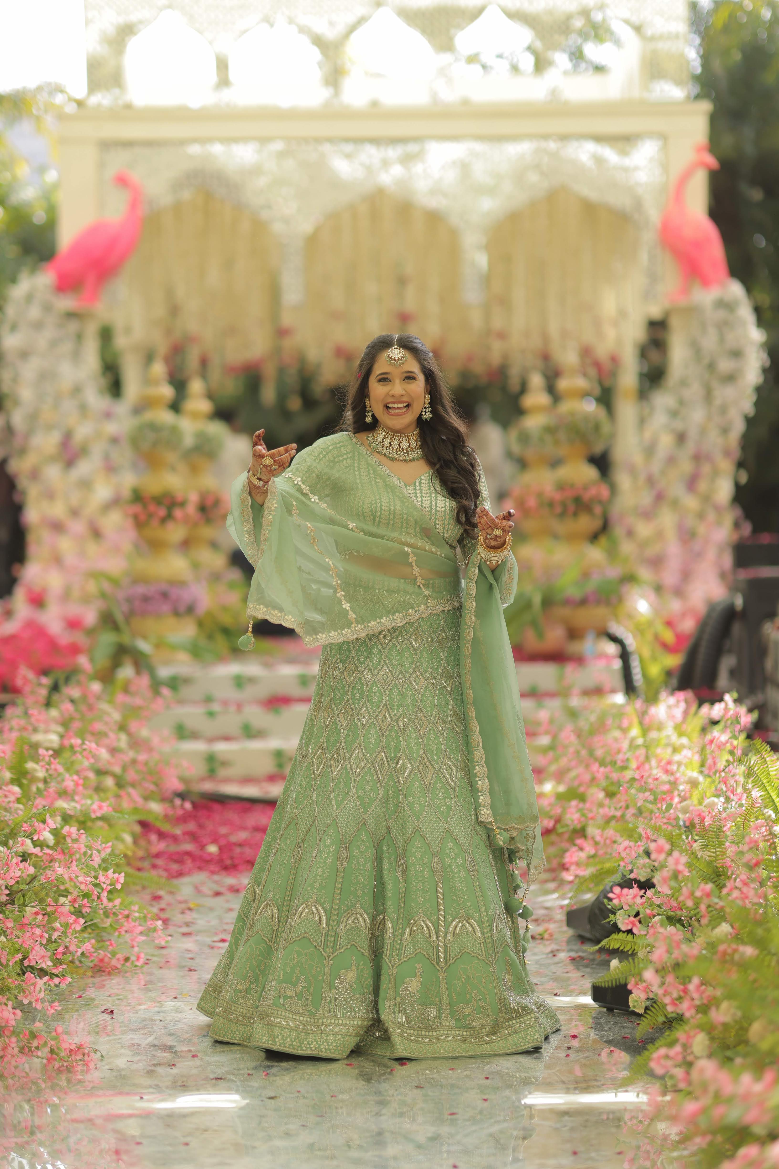 Sage Green Bird Lehenga