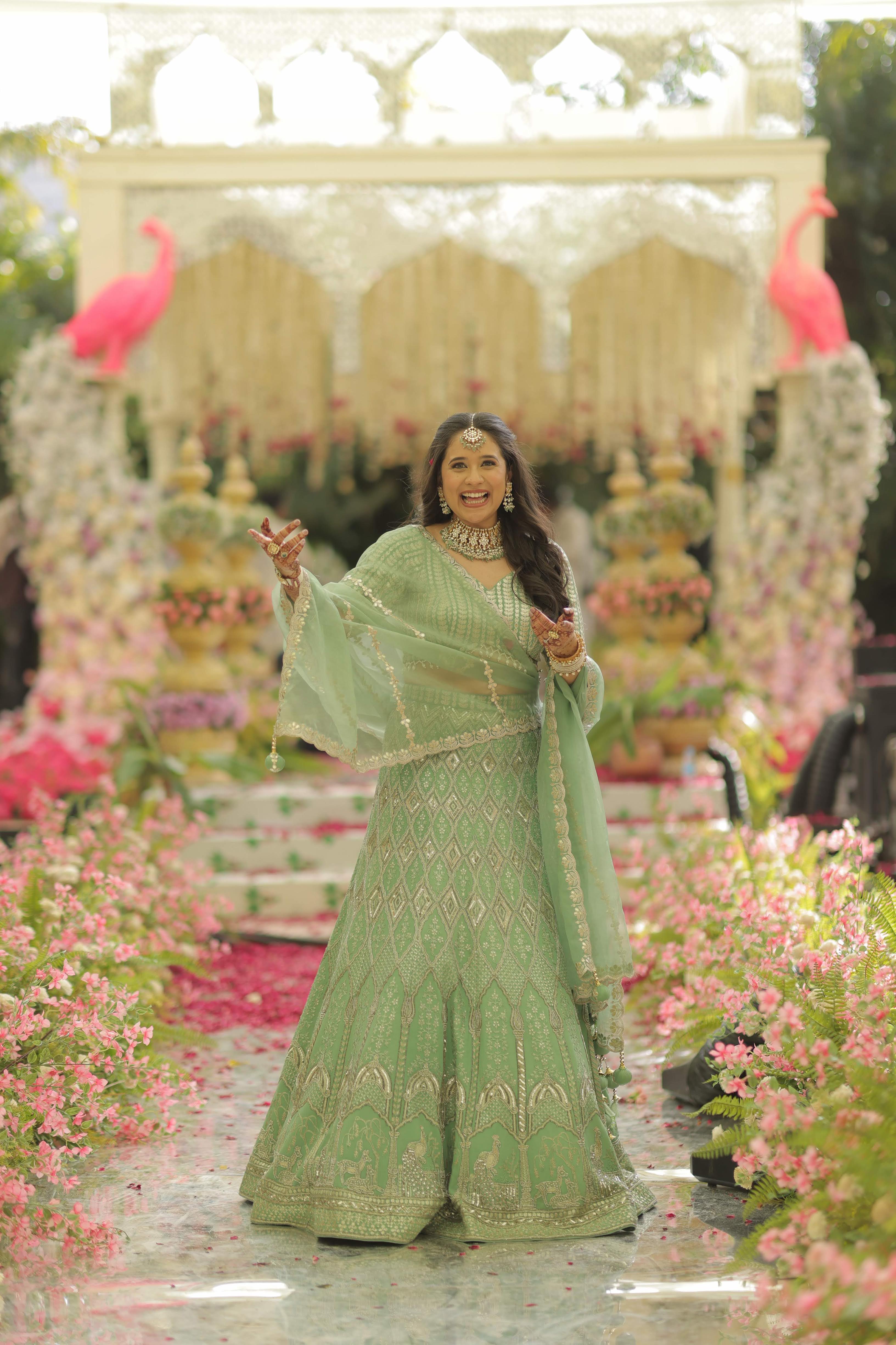 Sage Green Bird Lehenga