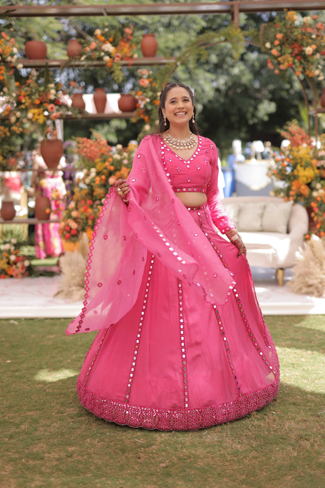 Pink Mirror Work Lehenga
