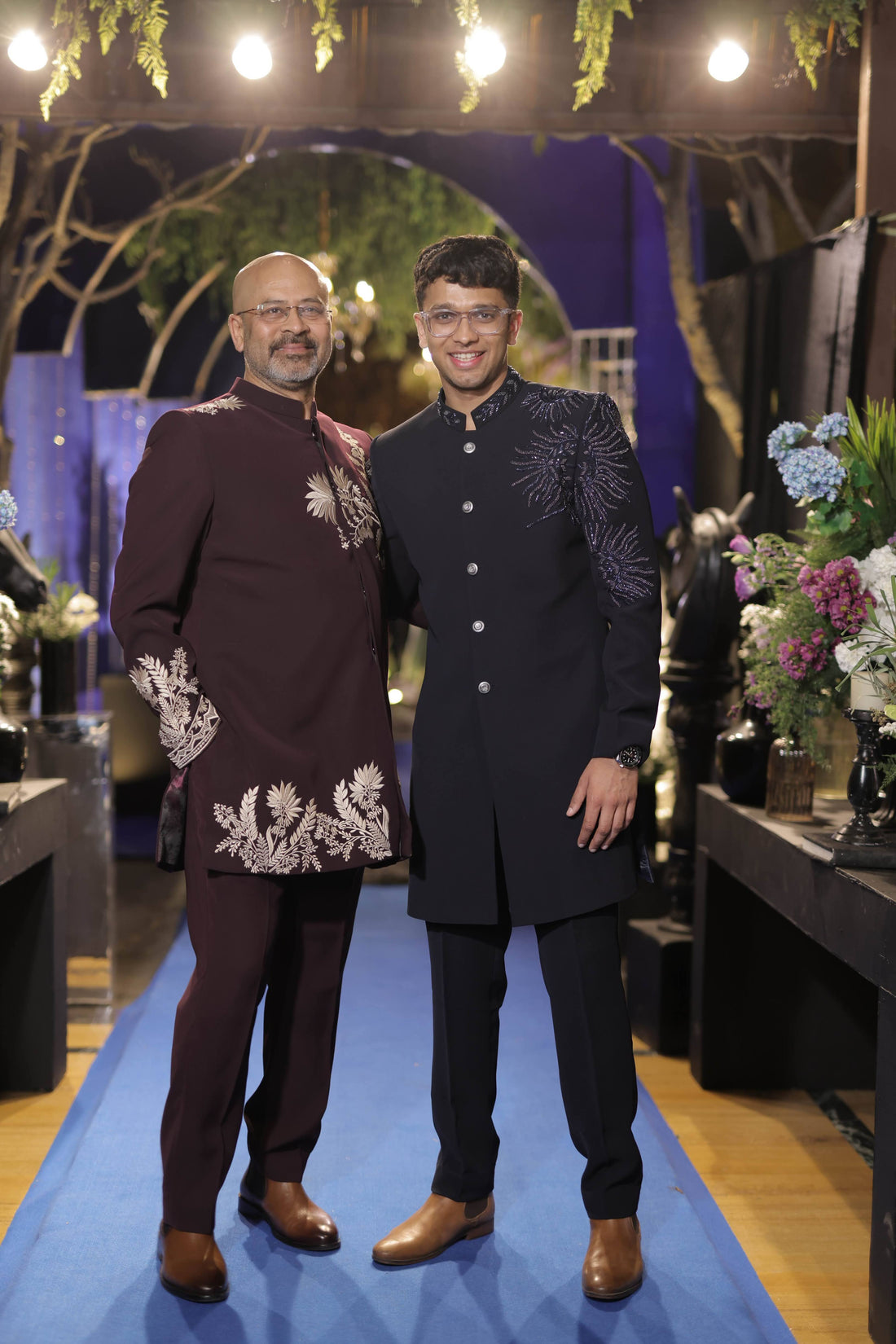 Wine Embroidered Indowestern