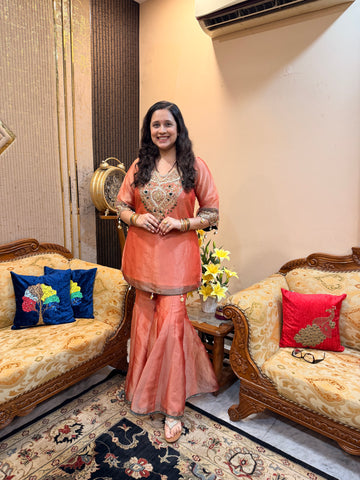 Gilded Gulmohar Coral Garara Set