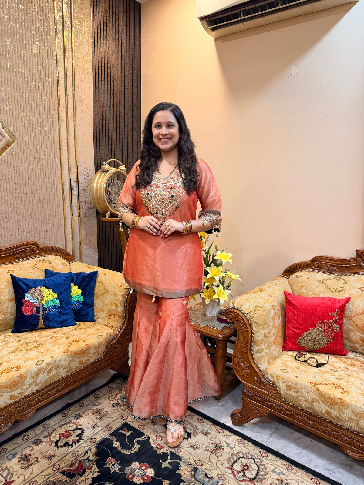 Gilded Gulmohar Coral Garara Set