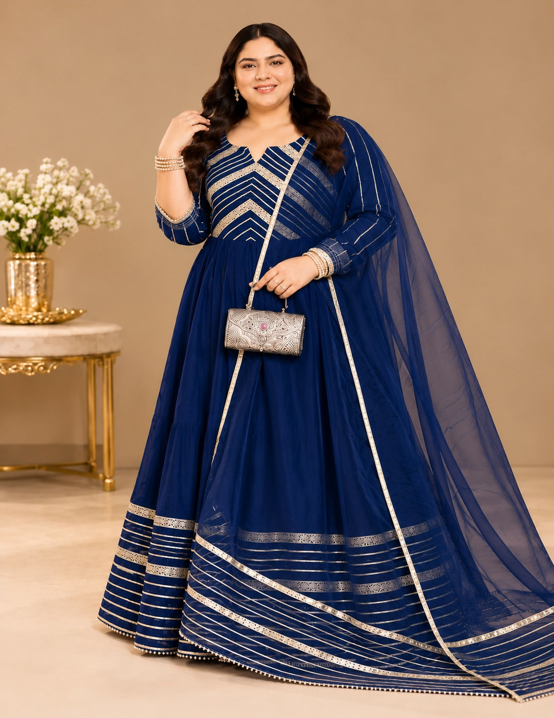 Midnight Geometry Navy Blue Anarkali Suit