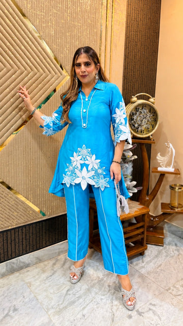 Azure Blossom Embroidered Co-Ord Set