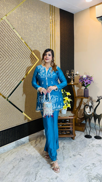 Turquoise Teen Patti Co-Ord