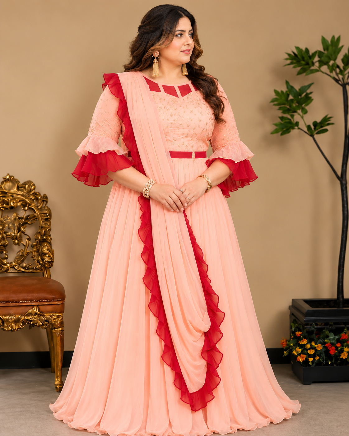 Blush Reverie Contrast Anarkali Gown