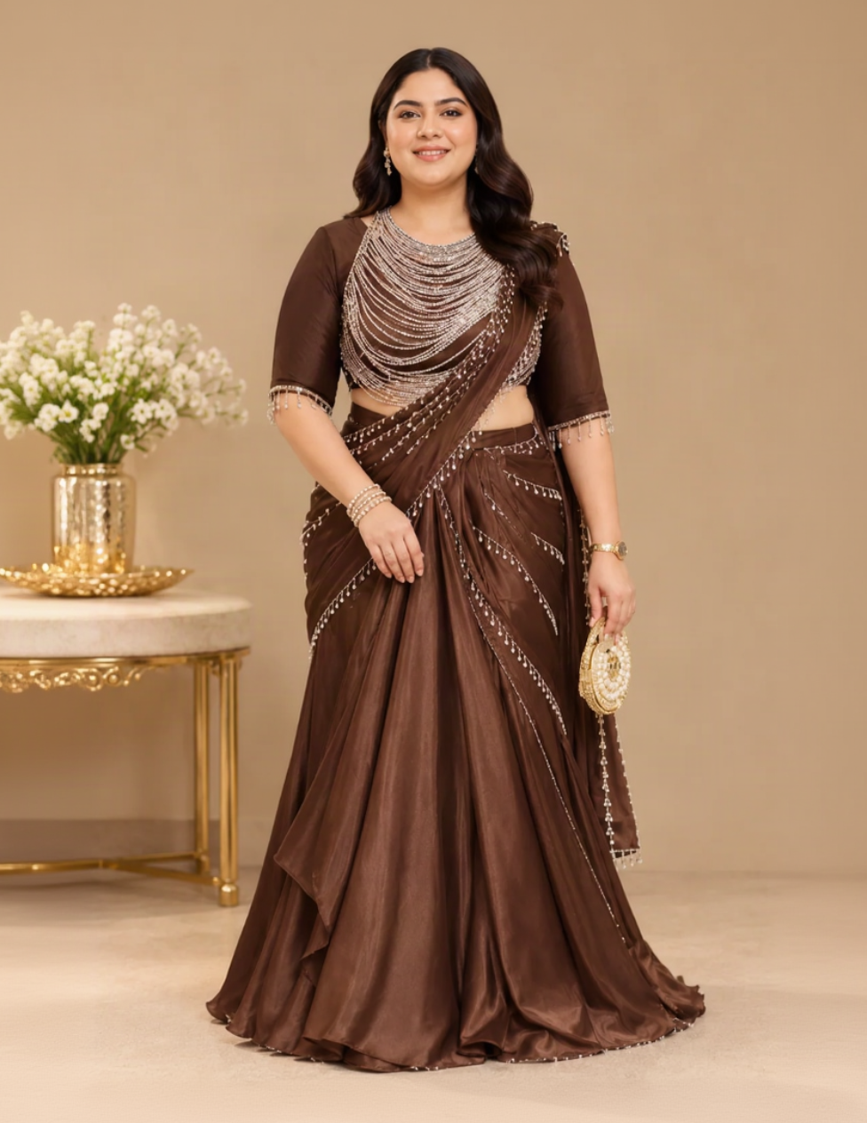 Cocoa Cascade Embellished Saree