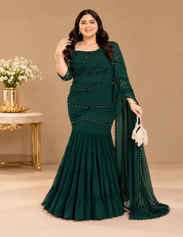 Emerald Cascade Green Ruffle Saree