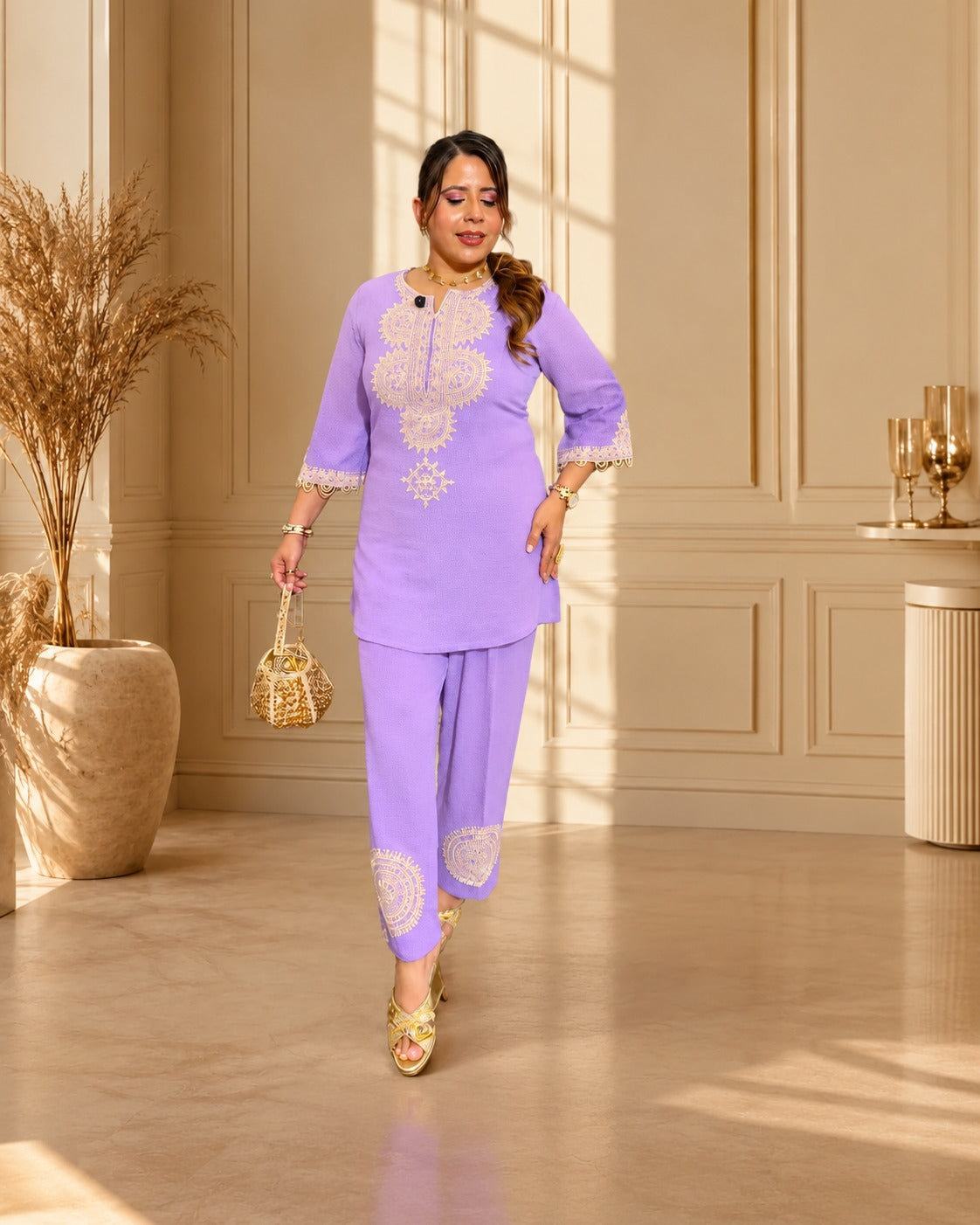 Lavender Noor Embroidered Co-Ord Set