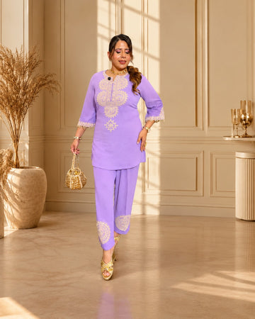 Lavender Noor Embroidered Co-Ord Set