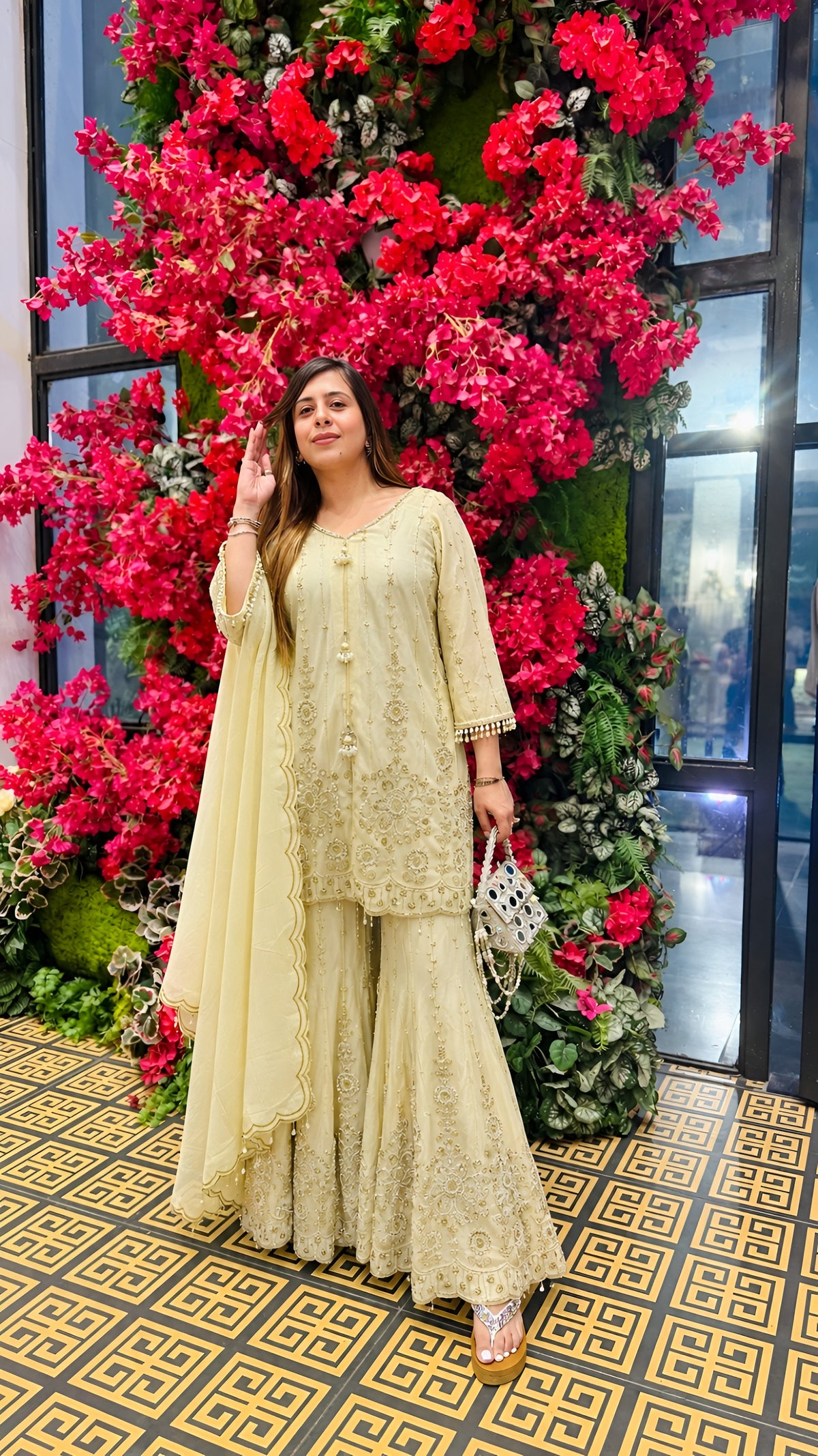 Noor Cascade Lemon Yellow Sharara Set