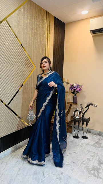 Mafia Blue Organza Saree