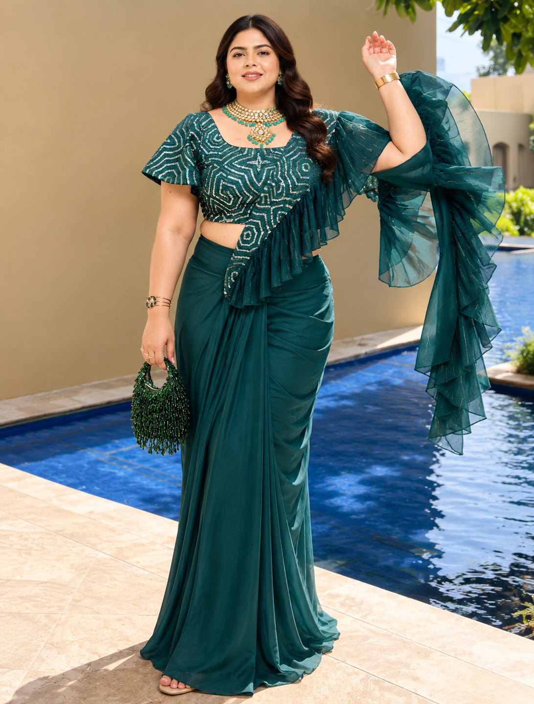 Emerald Rhapsody Forest Green Saree